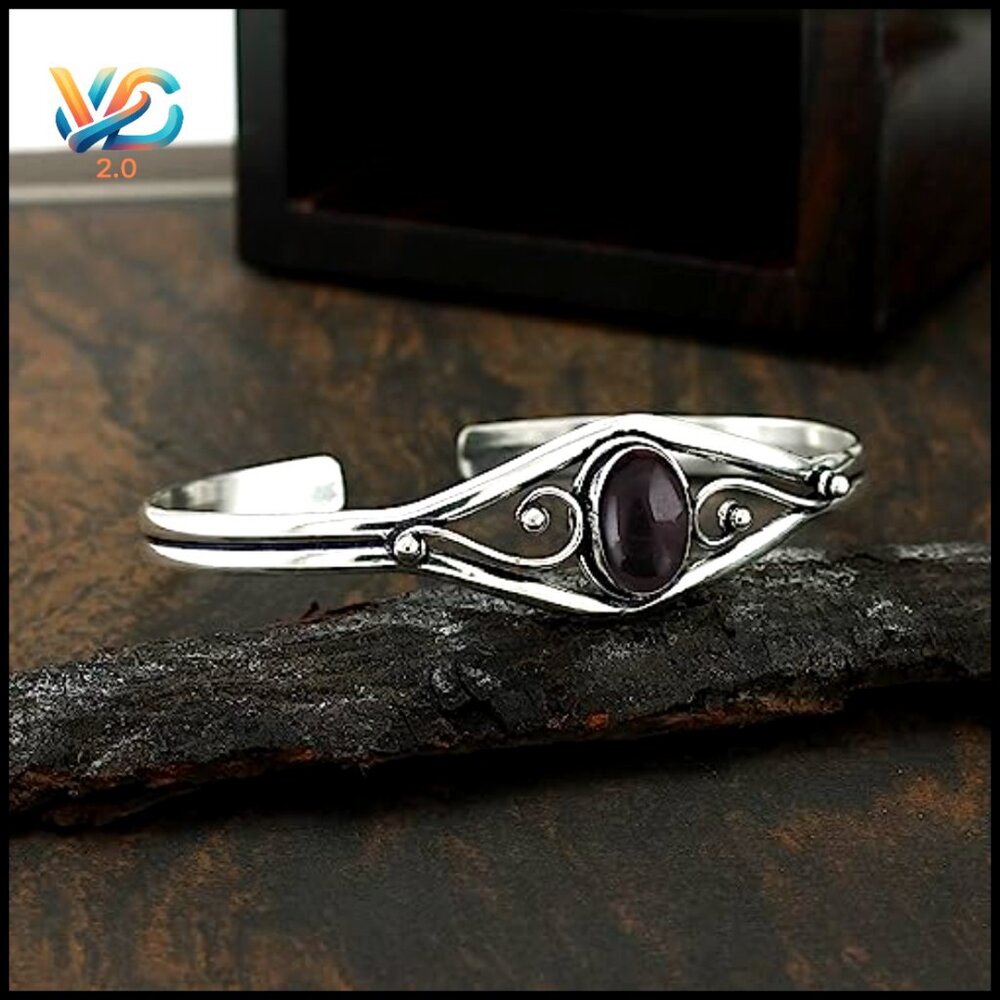 Adjustable Silver Plated Cuff Bangle Bracelet Wit… - image 5